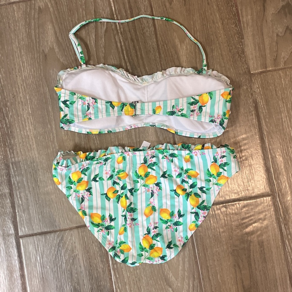Crown and ivy cabana bandeau bikini lemon print bottoms large top xlarge - Picture 2 of 3